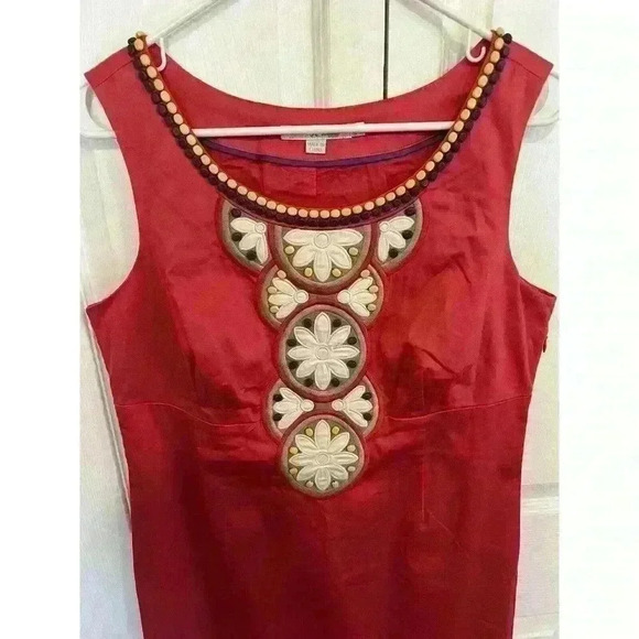 Boden Shift Dress Beaded Floral Embroidered Pink Sz 10L Sleeveless - Picture 3 of 10